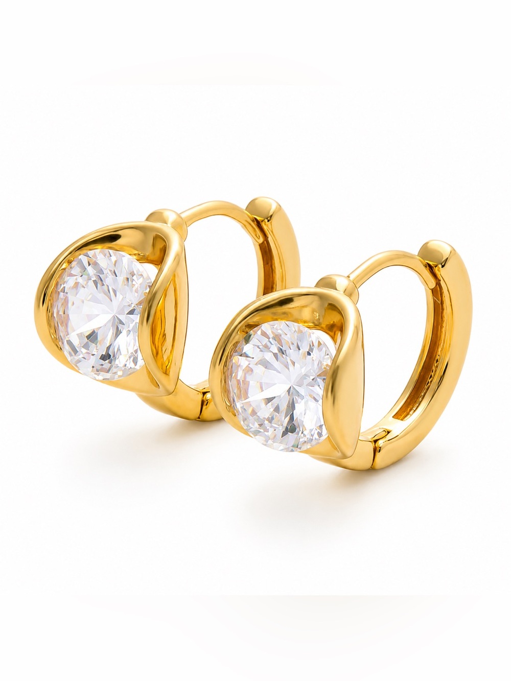 Gold Solitaire CZ Huggie Earrings (4516)